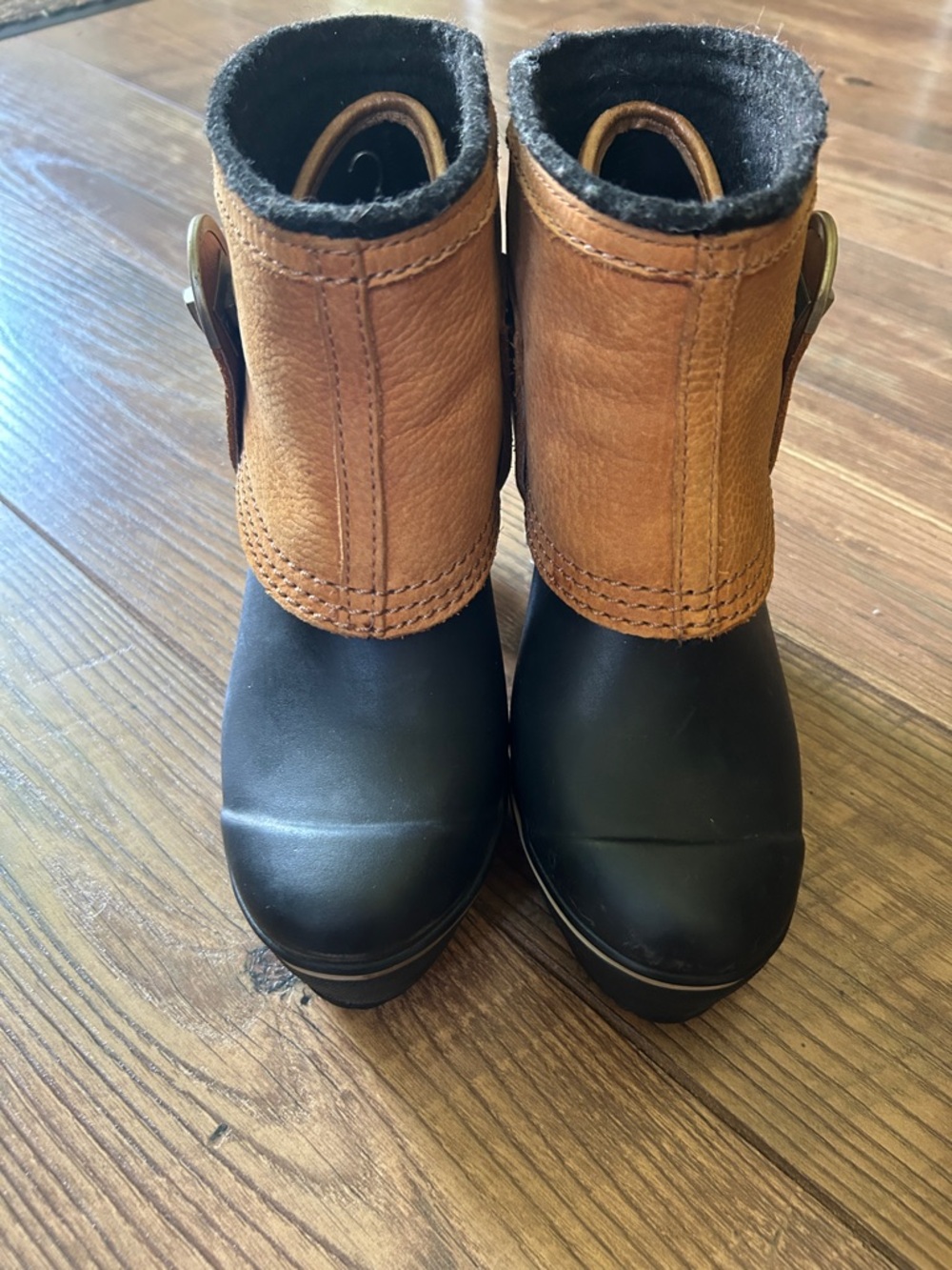 Sorel Black Rubber & Brown Leather Waterproof Ankle Booties Industrial SteamPunk